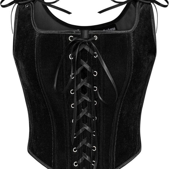 Renaissance Corset Tops for Women Vintage Lace Up Overbust Velvet Bustier Bodice